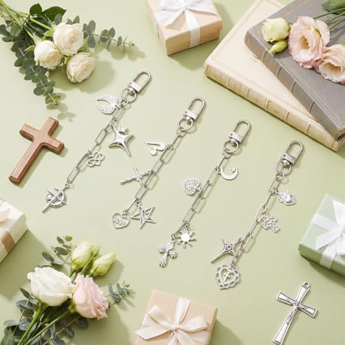 Tondiamo 266 Pcs DIY Keychain Making Kit Charm Jewelry Chain Making Crafts with 120 Charms 20 Keychain Clips 120 Jump Rings 25 Extender Chain and Plier for Women Bag Gift(Gothic, Silver)