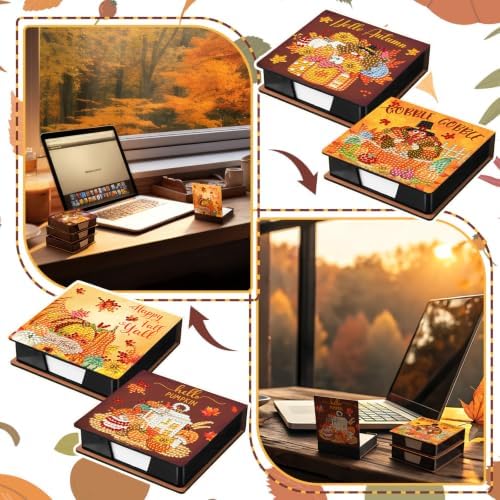 Saillong Thanksgiving 4 Pcs Diamond Painting Note Box Kit Sticky Note Holders