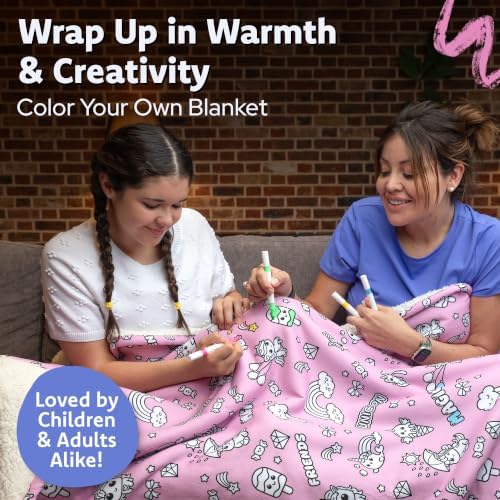 Craftikit Unicorn Coloring Blanket for Kids & Adults - 15 Markers