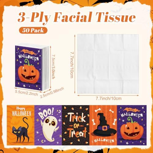 Outus 50 Pack Small Halloween Pocket Tissues Travel Packs Bulk