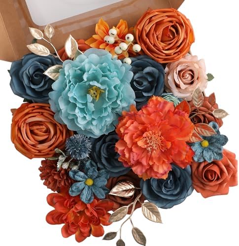 Floweroyal Artificial Flowers Fake Rose Flowers Dahlia with Stems for DIY Wedding Bridal Bouquets, Baby Shower, Floral Arrangement, Table Centerpieces, Home Decorations