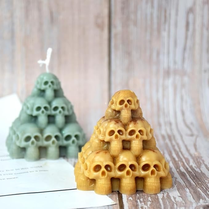 Halloween Skull Head Pyramid Candle Silicone Mold, DIY 3D Carved Skeleton - Image 3
