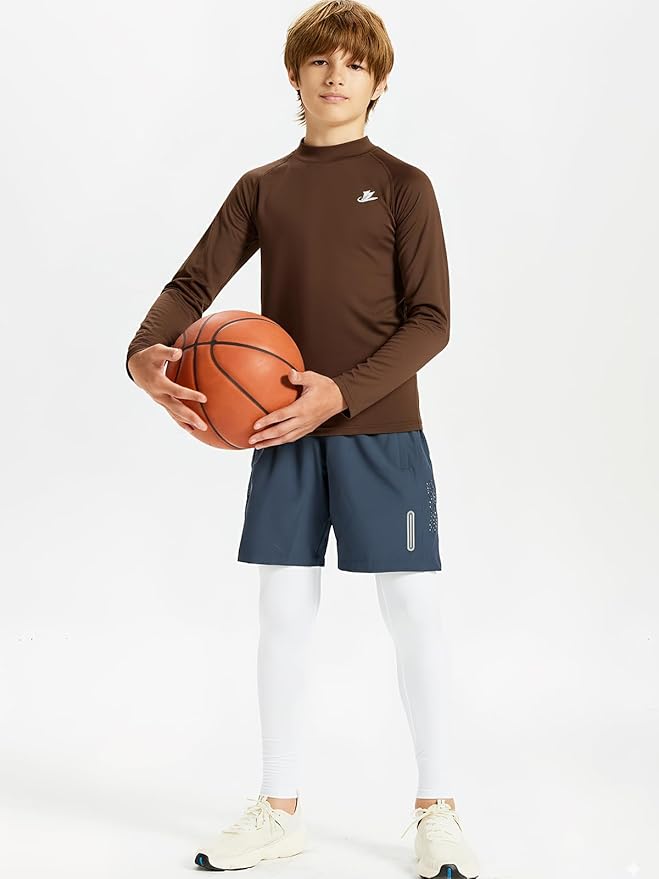 DEVOROPA Youth Boys Compression Thermal Shirt Long Sleeve Kids Fleece Baselayer Soccer Baseball Undershirt Slim/Regular/Husky