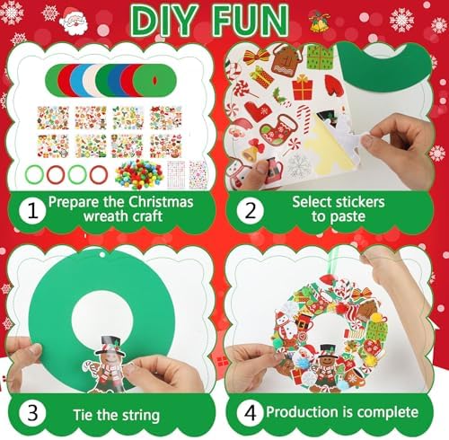 Hollowfly 48 Sets Christmas Wreath Craft Kits with Stickers
