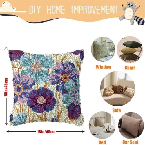 Daisy Flower Latch Hook Kits for Adults Beginners, Pre-Printed 17“ X 17"