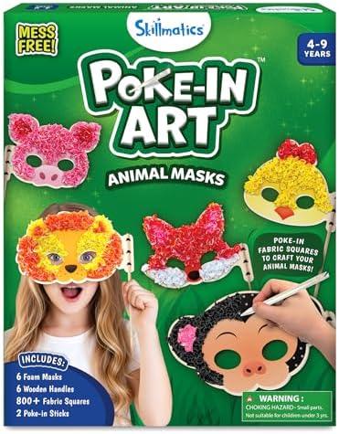 Skillmatics Poke-in Art – Animal Masks, Wood Craft Kit, Gift for Kids
