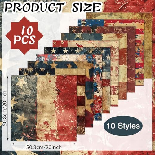 Hahafelt 10 Pcs Vintage Patriotic Quilting Fabric Bundles 20 x 20 Inch