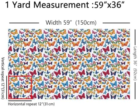 Colorful Butterfly Upholstery Fabric for Chairs Boho Floral Outdoor Fabric by The Yard 181"x63", Rustic Aesthetic Animal Country Beetles Landscape Fabric
