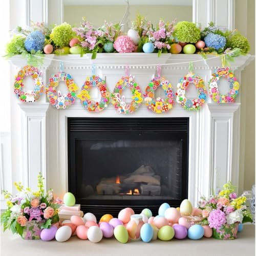 Hollowfly 48 Sets Easter Wreath Craft Kits DIY Paper Ornaments Stickers