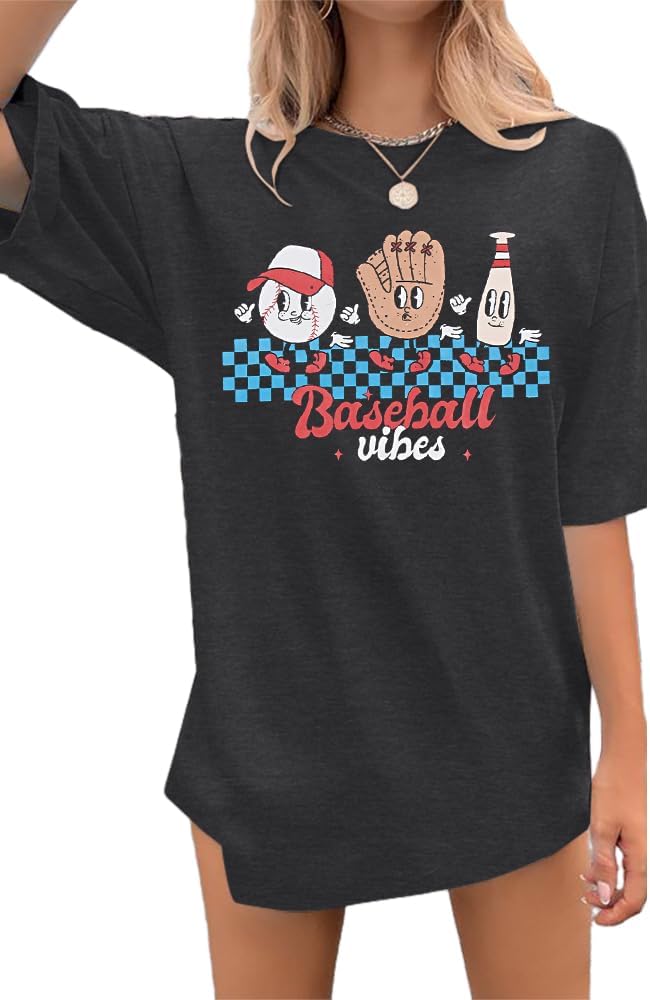 MOUSYA Baseball Shirts Women Oversized Baseball Mom Tshirt Baseball Heart Graphic Tee