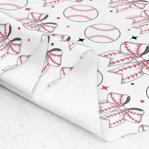 Baseball Bow Upholstery Fabric for Chairs | Modern Ball Print Bowknot DIY Fabric by The Yard for Craft Lovers 36"x63", Sports Ball Game Softball Geometric Bow Tie Quilting Fabric