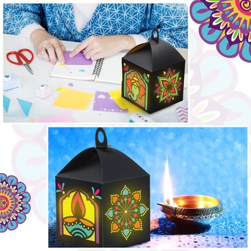 Simgoing 12 Sets Diwali Mandala Paper Lanterns with LED Light