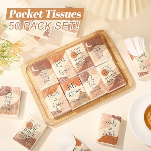 Outus 50 Pack Aesthetic Boho Christian Pocket Tissues, 400 Sheets Total