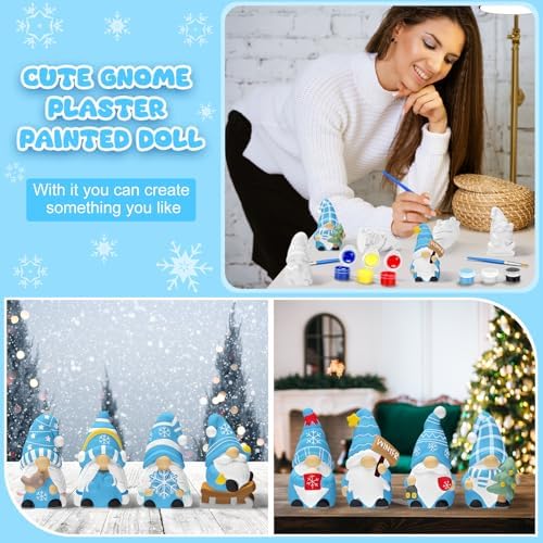 PullCrease 8 Pcs Winter Gnome Ceramics to Paint Crafts Kit