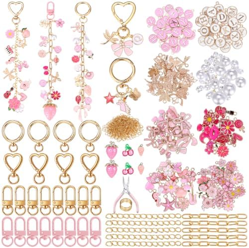 Highergo 734 Pcs Strawberry Charms Lip Gloss Keychain Making Kit DIY Craft