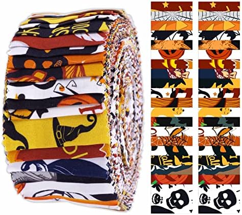Soimoi 40Pcs Halloween Print Cotton Precut Fabrics for Quilting Craft Strips 2.5x42inches Jelly Roll - Multicolor