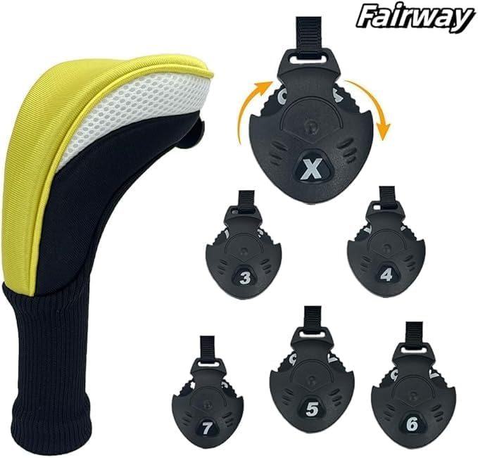 Golf Club Head Covers for Woods 3/4/5/6 Pieces Long Neck Mesh Sports Golf Club Headcovers Set with Interchangeable No. Tags 3 4 5 6 7 X Golf Accessories for Men Women