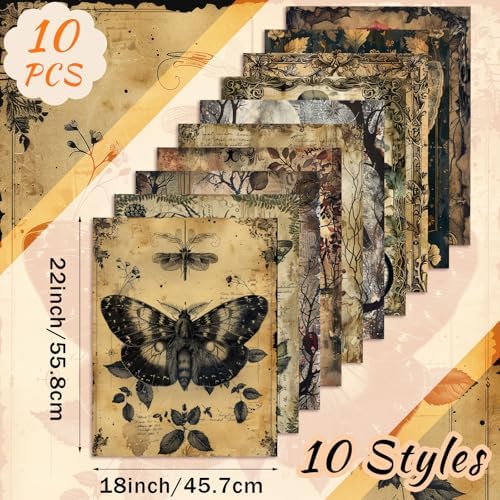 Hahafelt 10 Pcs 18"x22" Vintage Halloween Fat Quarters Gothic Fabric Bundle