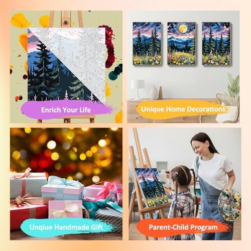Mandun Landscape Paint by Numbers Kit for Adults, 3 Pack, 7.8x11.8 inch
