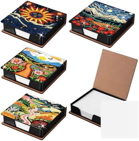 Saillong 4 Pcs Diamond Painting Note Box Kit Sticky Note Holders