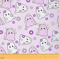 Jejeloiu Happy Halloween Fabric by The Yard Kawaii Ghost Printed Upholstery Fabric for Chairs Purple Ghost Floral Waterproof Indoor Outdoor Decor for DIY Sewing Craft Projects 3 Yards