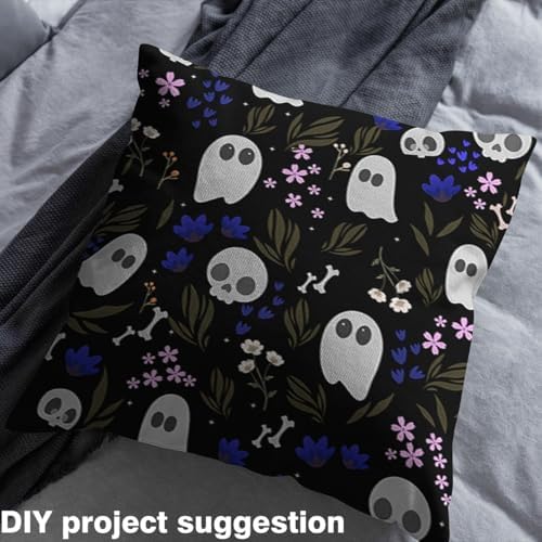 Feelyou Halloween Theme Soft Flannel Fabric by The Yard 5 Yards Kids Cute Ghost Sugar Skull Upholstery Fabric for Boys Girls Kawaii Bone Flower Floral for Home DIY Projects, Indoor Decor