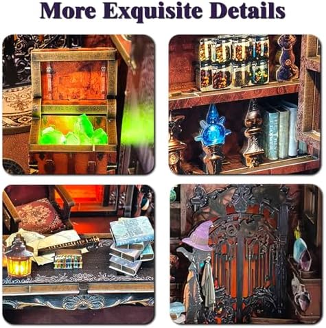 Magic Cabin Miniature Dollhouse with LED Lights, Vintage Furniture & Decor – Handcrafted Fantasy Shop Display for Home Decor, Collectibles & Gifts