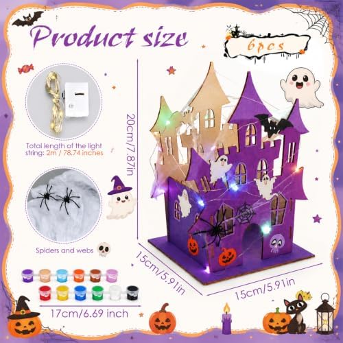 DoubleFill 12 Set Halloween Wooden Castle House Craft Kits, DIY