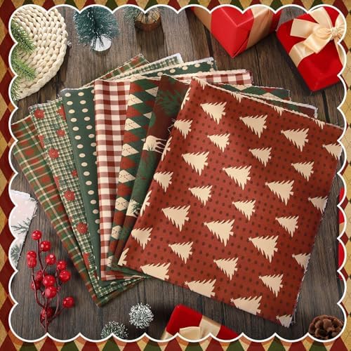 Hahafelt 10 Pcs 18"x22" Christmas Woodland Fat Quarters Plaid Fabric Bundle