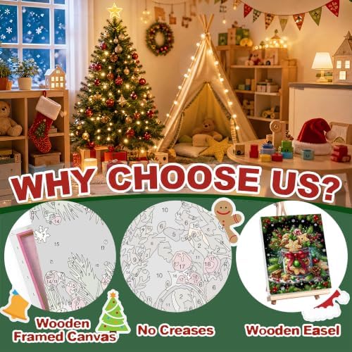 Christmas Paint by Numbers for Adults with Framed Canvas - Wooden Easel
