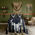 Wild Deer Antler Comforter Set Full Size,Deer Animal Rustic Green Camouflage Bedding Comforter for Boys Man,Western Farmhouse Camo Hunting Stars Stripes American Flag Bedding Set RV Inside Decor