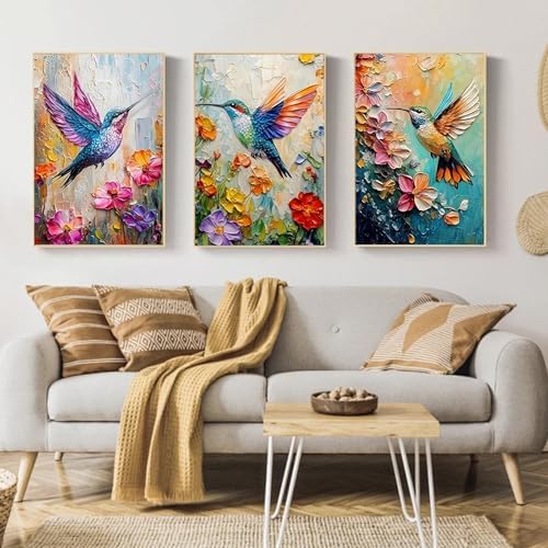Mandun Hummingbird Paint by Numbers Kit for Adults, 3 Pack, 7.8x11.8 inch