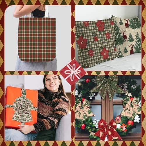 Hahafelt 10 Pcs 18"x22" Christmas Woodland Fat Quarters Plaid Fabric Bundle