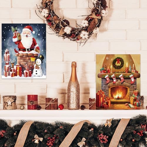 Dinifee 6 Pack Pre Drawn Canvas for Painting Pre Printed Canvas Kit 8 x 10 Inch Stretched Cotton Paint and Sip Set for Adults Couple Party Graduation Summer Date Night(Merry Xmas)