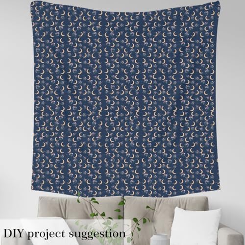 Moon Fabric by The Yard,Starry Galaxy Moon Sky Soft Polyester No Stretch Fabric,Country Rustic Flowers Decorative Fabrics,Dark Blue Crafts & Sewing Supplies,1 Yard,36" Lx59 W