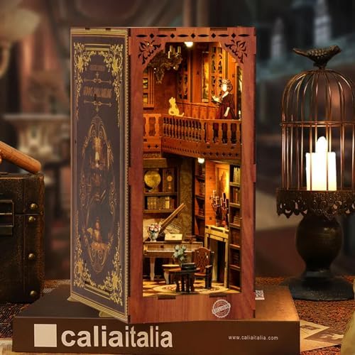 Grimm's Fairy Tale Book Nook Kit - 3D Wooden DIY Miniature Library with LED Lights, Vintage Bookshelf Decor for Adults