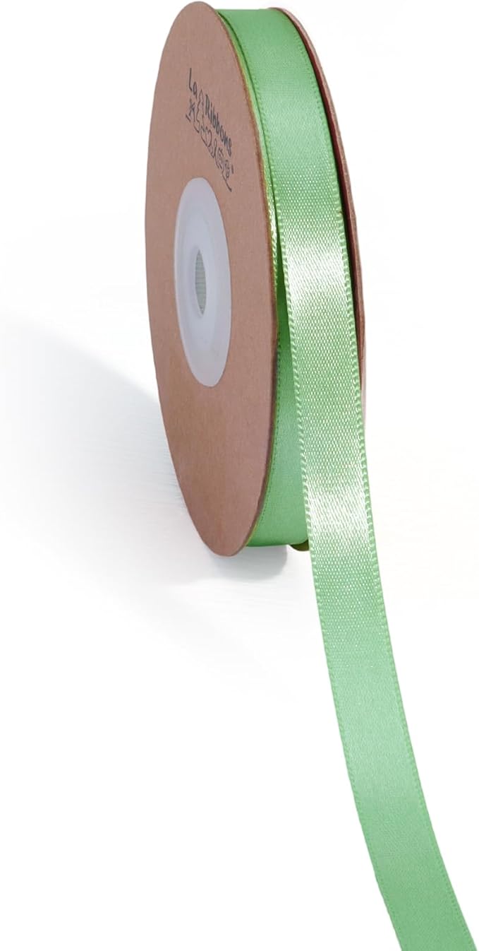 LaRibbons Sage Green Satin Ribbon 3/8 Inch 50 Yards Thin Luxury Double Faced by LaRibbons