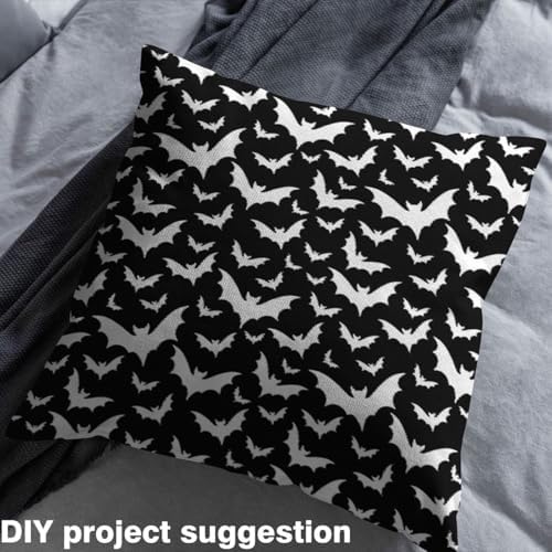 Black White Bat Fabric by The Yard Wild Bat Silhouette No Stretch Fabric for Sewing Supplies Halloween Theme Decorative Soft Polyester for Home DIY Projects 2 Yards Whole Piece,72" L x 59" W