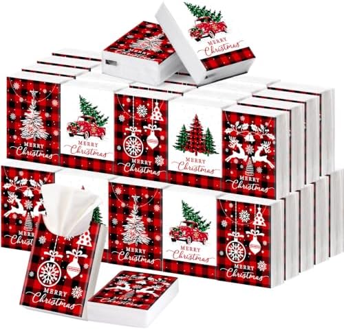 Outus 50 Pack Retro Christmas Travle Size Pocket Tissues Stocking Stuffers