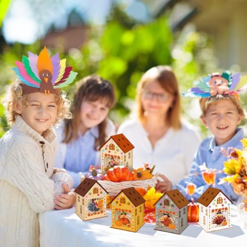 Fennoral 7 Pack Woode Turkey House Craft Kit for Kids