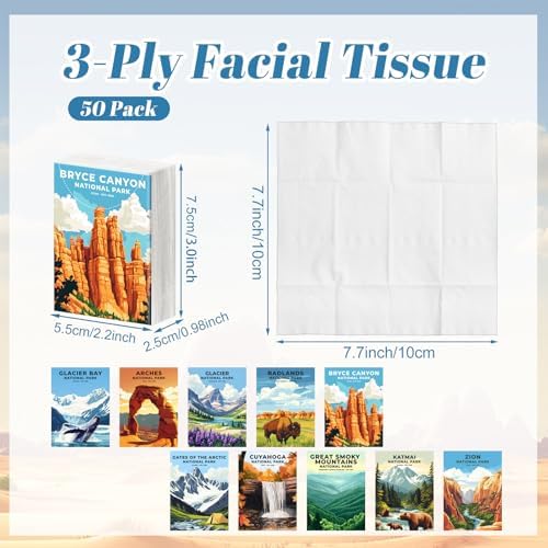 Outus 50 Pack National Park Travel Size Pocket Tissues, Camping Gifts