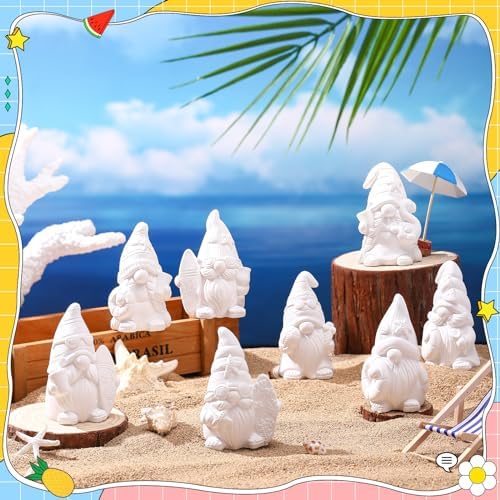 8 Pcs Gnome Ceramics to Paint Summer DIY Unpainted Kit