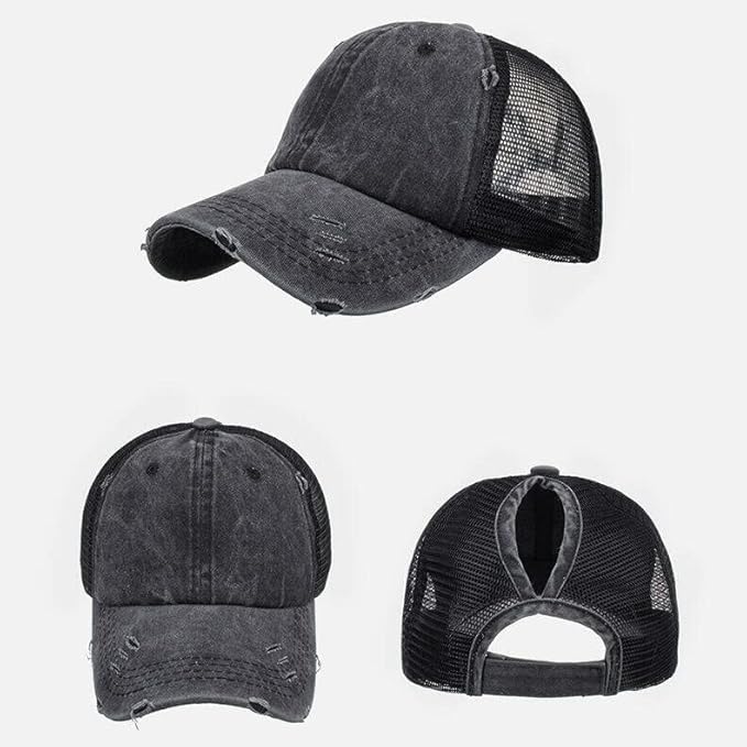 Eohak Distressed Ponytail Hats Baseball for Women Messy-Bun Pony Caps