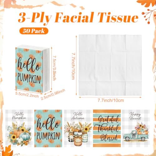Outus 50 Pack Fall Pumpkin Travle Size Pocket Tissues, Goodie Bag Gifts