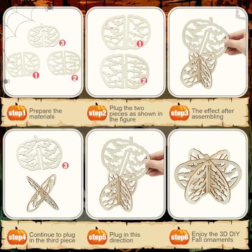 Yalikop 72 Pcs Halloween Kids Wood Crafts, 4.7 x 4 in, Bats and Spiders