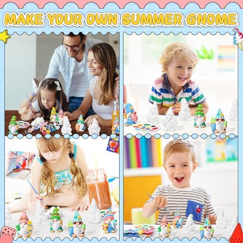 8 Pcs Gnome Ceramics to Paint Summer DIY Unpainted Kit