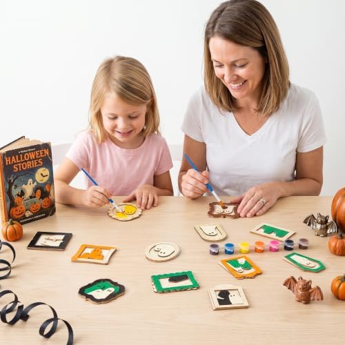FeuuWamme Halloween Ghost Wooden Frames DIY Crafts for Kids Adults, 12Pcs