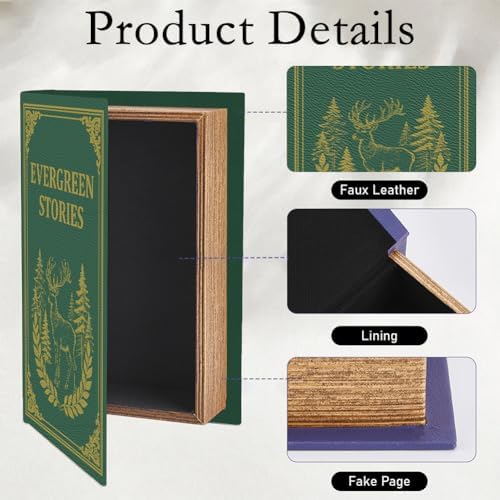 Vintage Book Trinket Box 9.1 x 5.9 x 2 Inch Faux Book Boxes Green Deer Pattern Decorative Storage Organizers for Jewelry Trinket Wedding Keepsake Photos Home Office Bookshelf Decoration