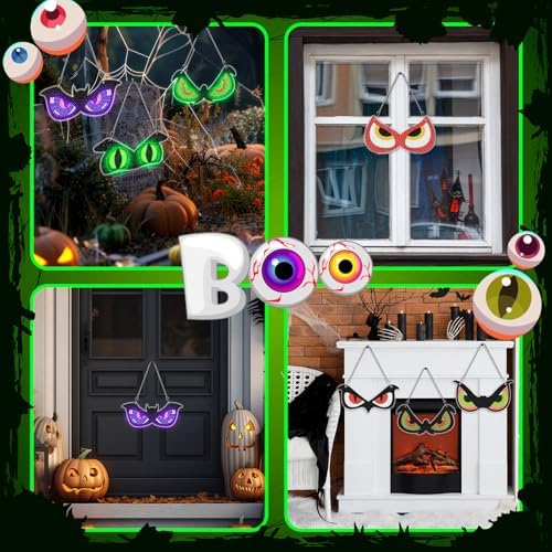 Chiisong 6 Pcs Halloween Diamond Art Hanging Signs Flashing Eyes Glow Eyes
