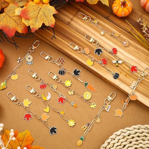Tondiamo 266 Pcs Fall DIY Keychain Making Kit Gold Craft Autumn Charm